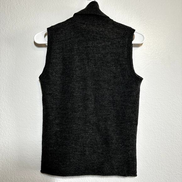 VTG DKNY Turtleneck Sweater 100% Wool Y2K Sleeveless Ribbed Knitted Gray S/P - Picture 4 of 4